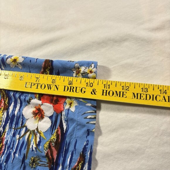 George Men Button Up Shirt 2XL Blue Floral Hawaiian Tropical Palm Trees Collar - Picture 11 of 11